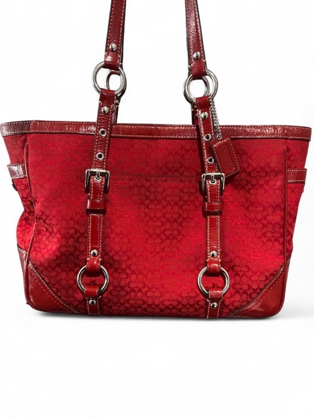 Coach Signature Red Jacquard Tote Bag